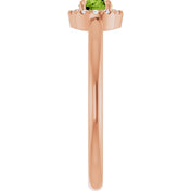 14K Rose Natural Peridot & .05 CTW Natural Diamond French-Set Halo-Style Ring