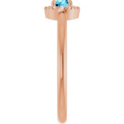 14K Rose Natural Aquamarine & .05 CTW Natural Diamond French-Set Halo-Style Ring