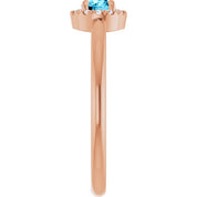 14K Rose Natural Aquamarine & .05 CTW Natural Diamond French-Set Halo-Style Ring