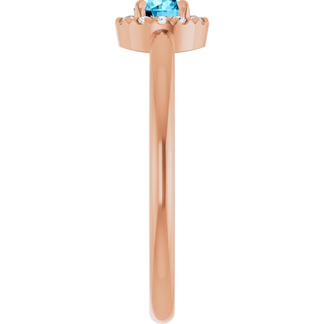 14K Rose Natural Aquamarine & .05 CTW Natural Diamond French-Set Halo-Style Ring