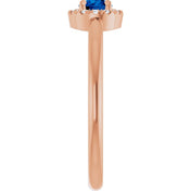 14K Rose Natural Blue Sapphire & .08 CTW Natural Diamond French-Set Halo-Style Ring