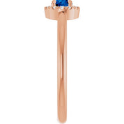14K Rose Natural Blue Sapphire & .08 CTW Natural Diamond French-Set Halo-Style Ring
