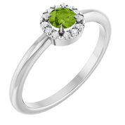 14K White Natural Peridot & .05 CTW Natural Diamond French-Set Halo-Style Ring