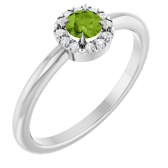 14K White Natural Peridot & .05 CTW Natural Diamond French-Set Halo-Style Ring