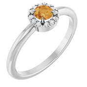 14K White Natural Citrine & .05 CTW Natural Diamond French-Set Halo-Style Ring