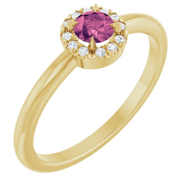 14K Yellow Natural Pink Tourmaline & .05 CTW Natural Diamond French-Set Halo-Style Ring