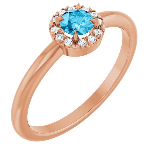 14K Rose Natural Aquamarine & .05 CTW Natural Diamond French-Set Halo-Style Ring