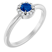 Platinum Natural Blue Sapphire & .08 CTW Natural Diamond French-Set Halo-Style Ring