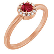 14K Rose Natural Ruby & .05 CTW Natural Diamond French-Set Halo-Style Ring