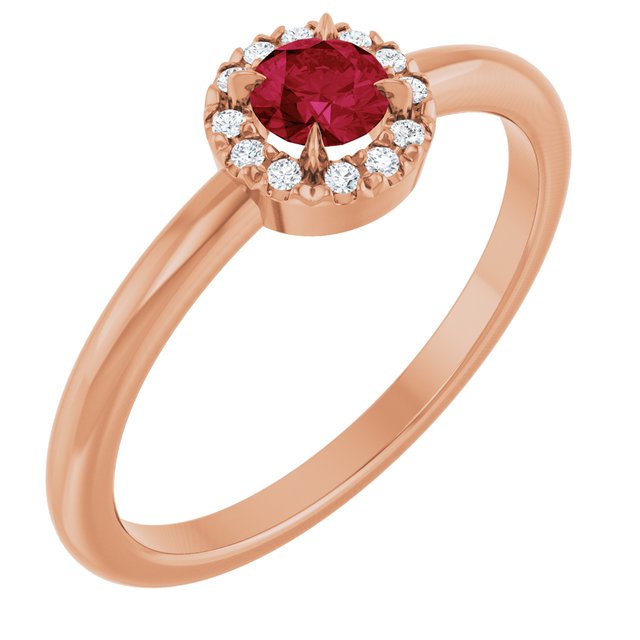 14K Rose Natural Ruby & .05 CTW Natural Diamond French-Set Halo-Style Ring