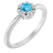 Sterling Silver Natural Aquamarine & .05 CTW Natural Diamond French-Set Halo-Style Ring