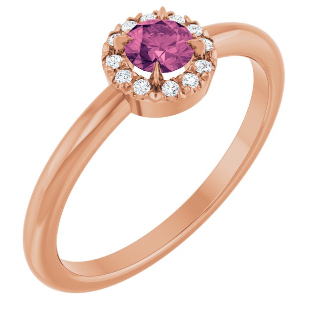 14K Rose Natural Pink Tourmaline & .05 CTW Natural Diamond French-Set Halo-Style Ring