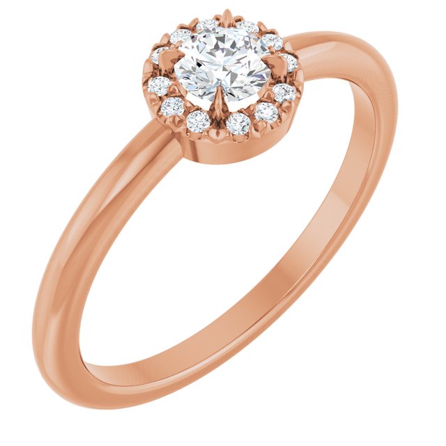 14K Rose Natural White Sapphire & .05 CTW Natural Diamond French-Set Halo-Style Ring
