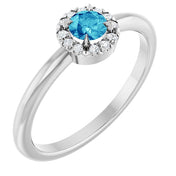 14K White Natural Blue Zircon & .05 CTW Natural Diamond French-Set Halo-Style Ring