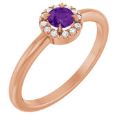 14K Rose Natural Amethyst & .05 CTW Natural Diamond French-Set Halo-Style Ring