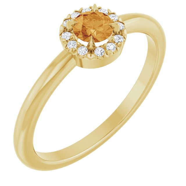 14K Yellow Natural Citrine & .05 CTW Natural Diamond French-Set Halo-Style Ring