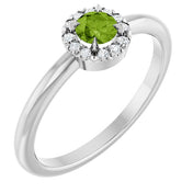 Sterling Silver Natural Peridot & .05 CTW Natural Diamond French-Set Halo-Style Ring