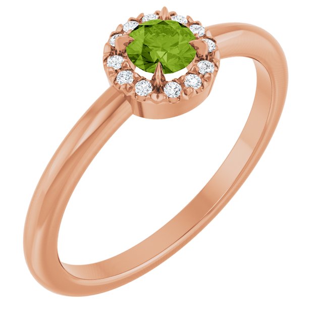 14K Rose Natural Peridot & .05 CTW Natural Diamond French-Set Halo-Style Ring
