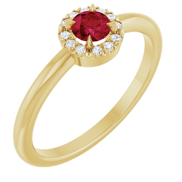 14K Yellow Natural Ruby & .05 CTW Natural Diamond French-Set Halo-Style Ring