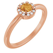 14K Rose Natural Citrine & .05 CTW Natural Diamond French-Set Halo-Style Ring
