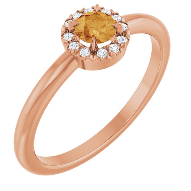 14K Rose Natural Citrine & .05 CTW Natural Diamond French-Set Halo-Style Ring