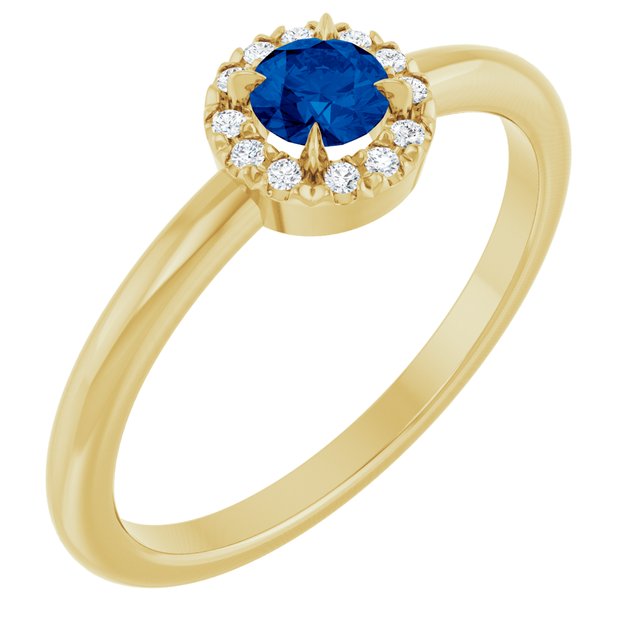 14K Yellow Natural Blue Sapphire & .08 CTW Natural Diamond French-Set Halo-Style Ring