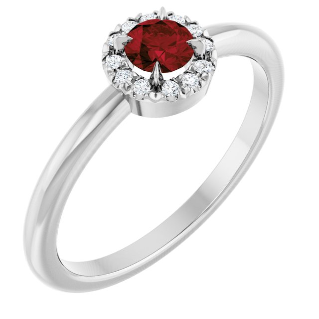 14K White Natural Mozambique Garnet & .05 CTW Natural Diamond French-Set Halo-Style Ring