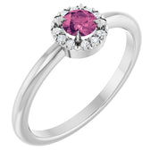 Sterling Silver Natural Pink Tourmaline & .05 CTW Natural Diamond French-Set Halo-Style Ring