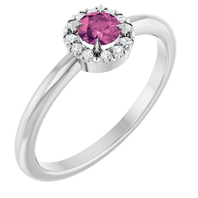Sterling Silver Natural Pink Tourmaline & .05 CTW Natural Diamond French-Set Halo-Style Ring