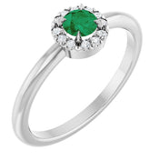 14K White Natural Emerald & .05 CTW Natural Diamond French-Set Halo-Style Ring