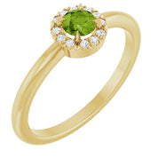 14K Yellow Natural Peridot & .05 CTW Natural Diamond French-Set Halo-Style Ring