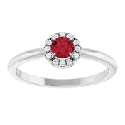 14K White Natural Ruby & .05 CTW Natural Diamond French-Set Halo-Style Ring