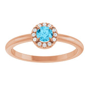 14K Rose Natural Aquamarine & .05 CTW Natural Diamond French-Set Halo-Style Ring