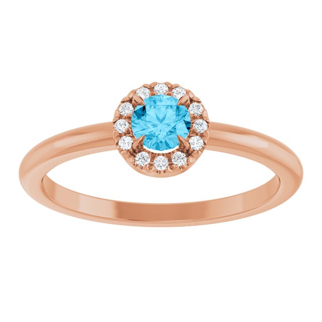 14K Rose Natural Aquamarine & .05 CTW Natural Diamond French-Set Halo-Style Ring