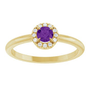 14K Yellow Natural Amethyst & .05 CTW Natural Diamond French-Set Halo-Style Ring