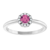 Sterling Silver Natural Pink Tourmaline & .05 CTW Natural Diamond French-Set Halo-Style Ring