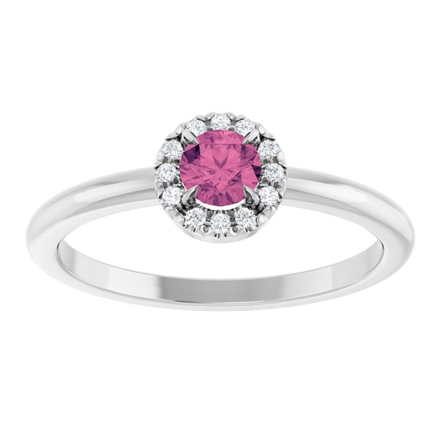 Sterling Silver Natural Pink Tourmaline & .05 CTW Natural Diamond French-Set Halo-Style Ring