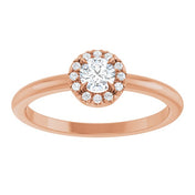 14K Rose Natural White Sapphire & .05 CTW Natural Diamond French-Set Halo-Style Ring