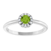 Sterling Silver Natural Peridot & .05 CTW Natural Diamond French-Set Halo-Style Ring