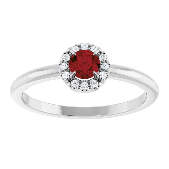 Platinum Natural Mozambique Garnet & .05 CTW Natural Diamond French-Set Halo-Style Ring