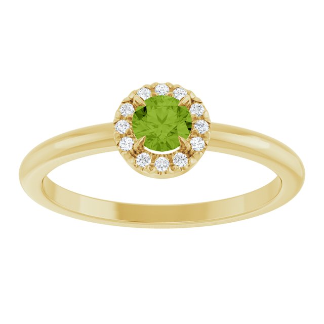 14K Yellow Natural Peridot & .05 CTW Natural Diamond French-Set Halo-Style Ring