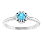 14K White Natural Aquamarine & .05 CTW Natural Diamond French-Set Halo-Style Ring