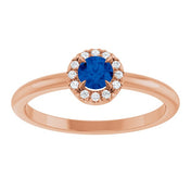 14K Rose Natural Blue Sapphire & .03 CTW Natural Diamond French-Set Halo-Style Ring