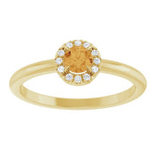 14K Yellow Natural Citrine & .05 CTW Natural Diamond French-Set Halo-Style Ring