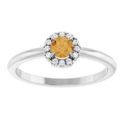 14K White Natural Citrine & .05 CTW Natural Diamond French-Set Halo-Style Ring