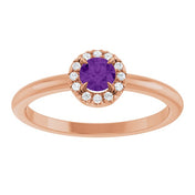 14K Rose Natural Amethyst & .05 CTW Natural Diamond French-Set Halo-Style Ring