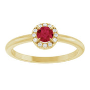 14K Yellow Lab-Grown Ruby & .05 CTW Natural Diamond French-Set Halo-Style Ring