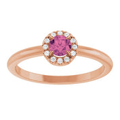 14K Rose Natural Pink Tourmaline & .05 CTW Natural Diamond French-Set Halo-Style Ring