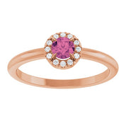 14K Rose Natural Pink Tourmaline & .05 CTW Natural Diamond French-Set Halo-Style Ring