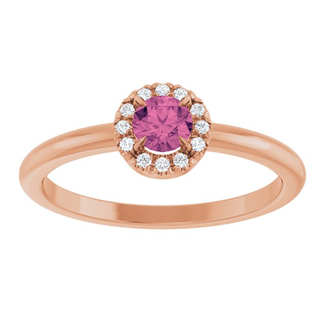 14K Rose Natural Pink Tourmaline & .05 CTW Natural Diamond French-Set Halo-Style Ring